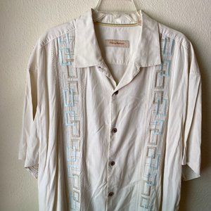 Tommy Bahama 100% Silk Men's Beige Embroidered Shirt Top size XXL Button down